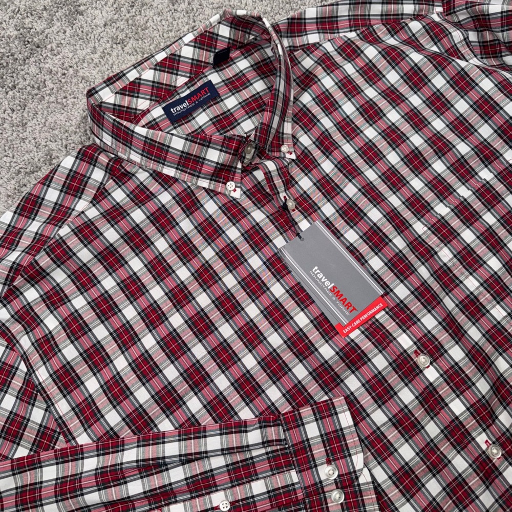 Roundtree & Yorke TravelSmart Shirt Mens Plaid Short Sleeve Red White 4XB NEW
